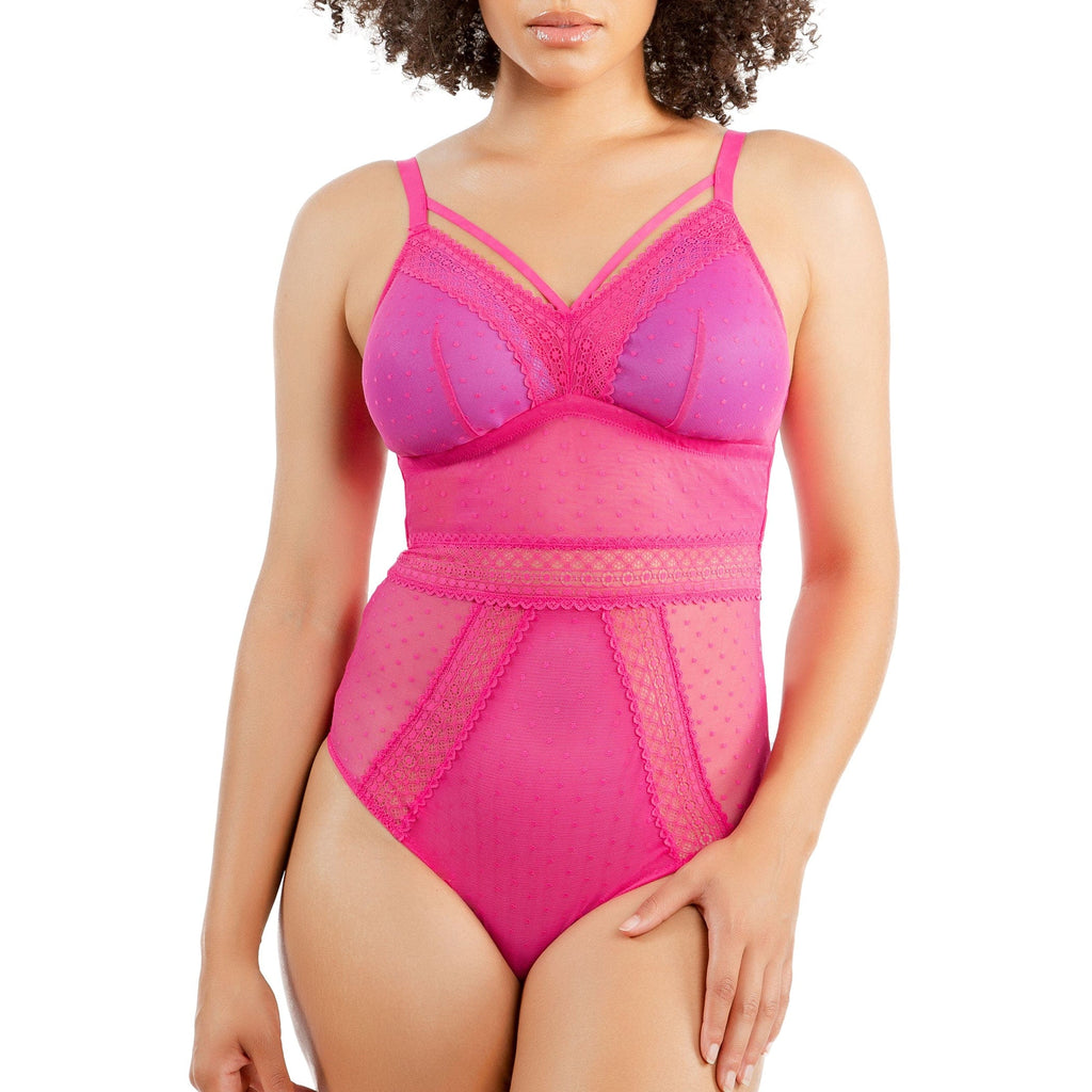 Parfait Lingerie Bodysuit PARFAIT Mia Dot P6017 Women's Sexy Wire-free Bodysuit Lingerie - Bright Pink