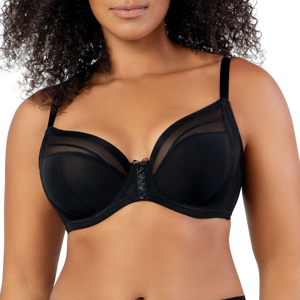 Parfait Lingerie PARFAIT Shea P6062 Women's Full Bust Mesh Plunge Unlined Wired Bra - Black