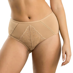 Parfait Lingerie PARFAIT Charlene P5005 High Waist Pretty Modern Vintage Lace Brief - Warm Sand