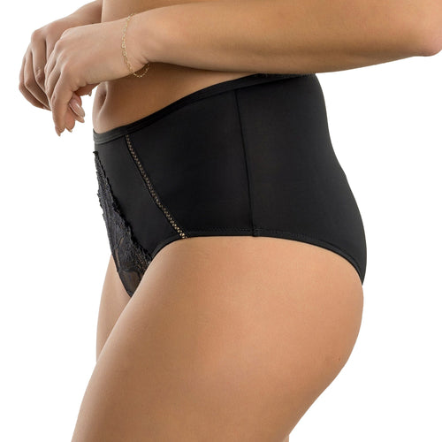 Parfait Lingerie PARFAIT Charlene P5005 High Waist Pretty Modern Vintage Lace Brief - Black