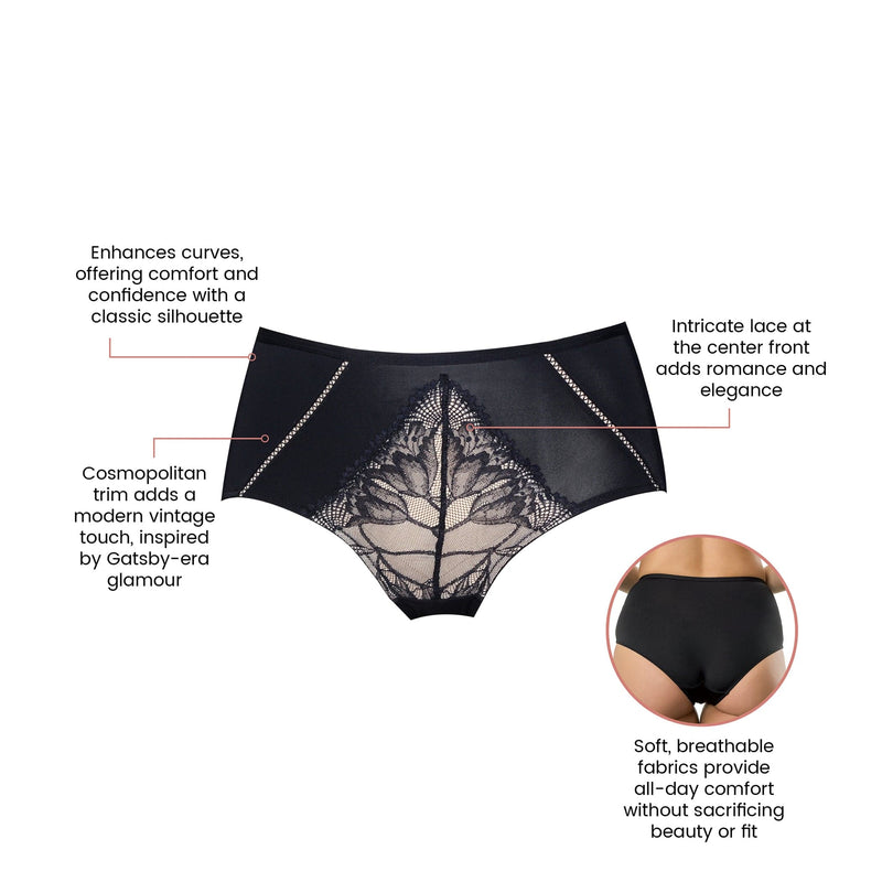 Parfait Lingerie PARFAIT Charlene P5005 High Waist Pretty Modern Vintage Lace Brief - Black