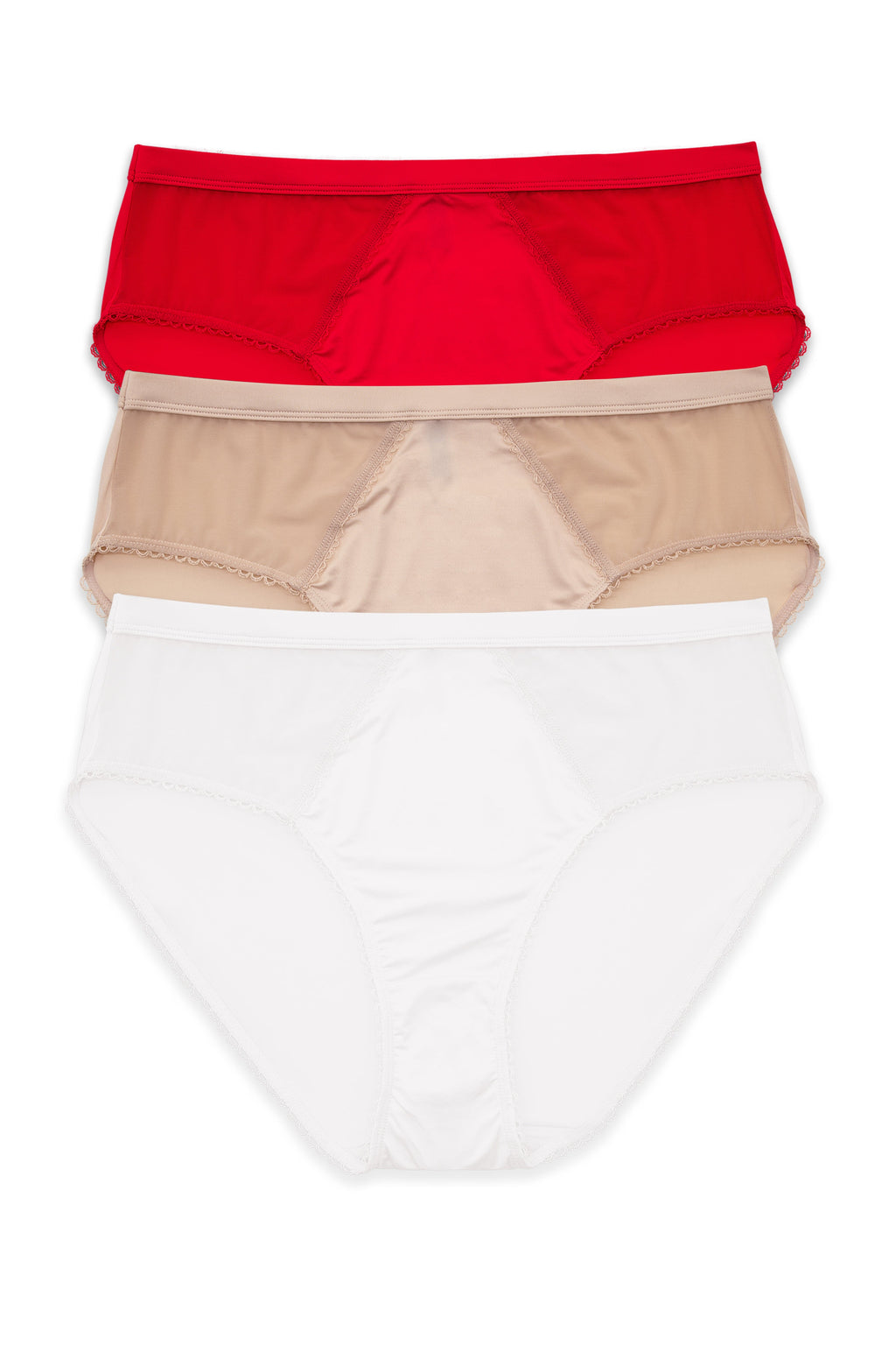 Parfait Lingerie PARFAIT Micro Dressy PP306 French Cut High Waisted Sexy Sheer Panties (3 Pack) - Cameo Rose/Pearl White/Racing Red