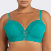 Parfait Lingerie Brigitte Demi Cup underwire balconette longline bikini top with embroidery detail in dark mint, front view.