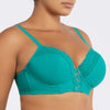Dark mint Brigitte demi cup underwire balconette longline bikini top with embroidery detail from Parfait Lingerie, shown from the side.
