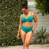 Dark mint Brigitte demi cup underwire balconette longline bikini top with embroidery detail, by Parfait Lingerie.