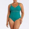 Parfait Lingerie PARFAIT Brigitte S8206 V-Neck One Piece Swimsuit with Lace Detail, Shelf Bra, and Full Coverage Fit - Dark Mint