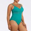Parfait Lingerie PARFAIT Brigitte S8206 V-Neck One Piece Swimsuit with Lace Detail, Shelf Bra, and Full Coverage Fit - Dark Mint