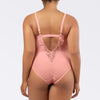 Parfait Lingerie PARFAIT Brigitte S8206 V-Neck One Piece Swimsuit with Lace Detail, Shelf Bra, and Full Coverage Fit - Peach Bud