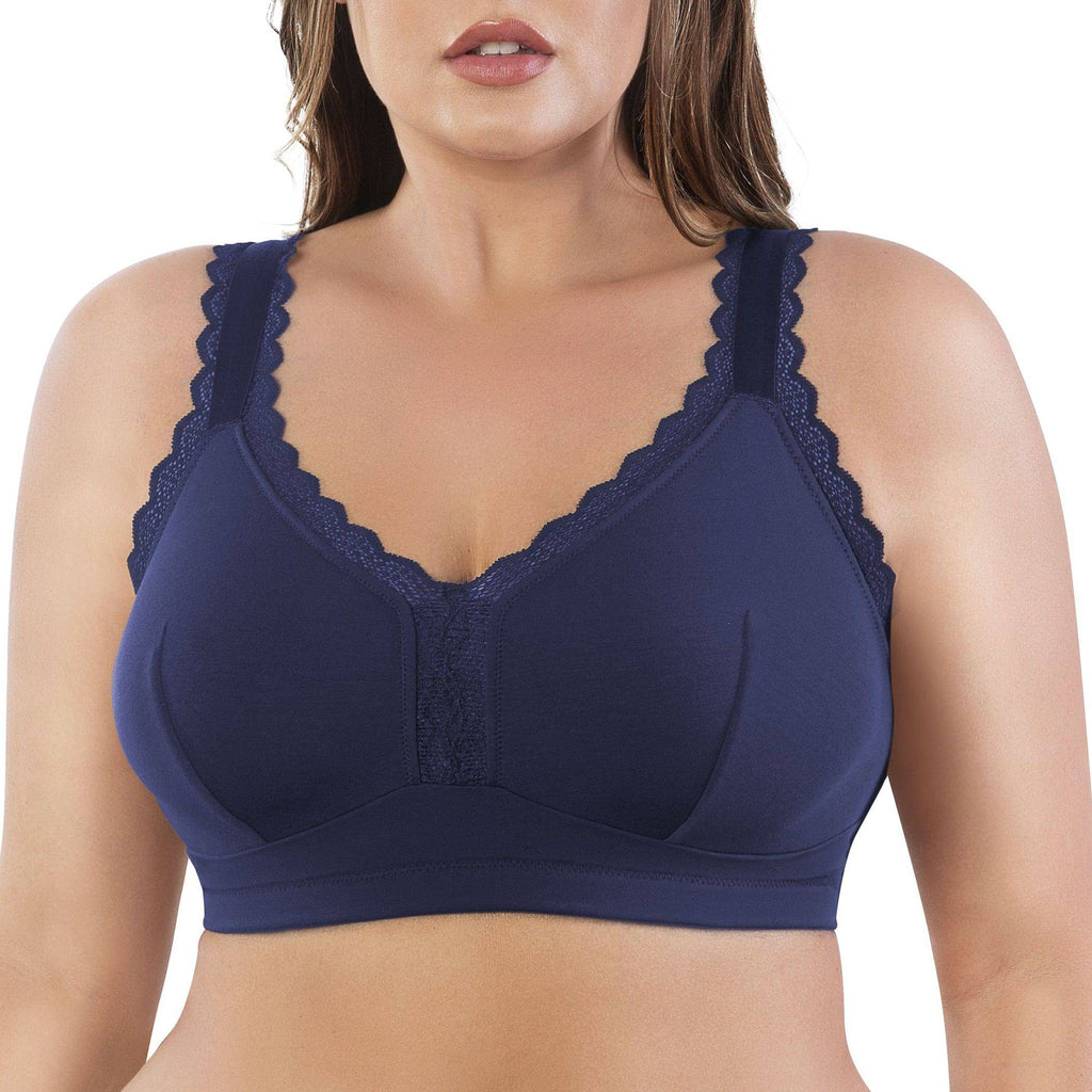 Navy Dalis Wire-Free Full Bust Bralette by Parfait Lingerie displayed from the front, showcasing its soft fabric and supportive design.