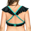 Parfait Lingerie PARFAIT Farah S8092 Underwire High Apex Bikini Top with Deep V Neck and Ruffle Detail - Black W Emerald