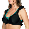 Parfait Lingerie PARFAIT Farah S8092 Underwire High Apex Bikini Top with Deep V Neck and Ruffle Detail - Black W Emerald