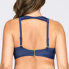 Parfait Lingerie Keira halter bikini top with crochet underwire support in Twilight color, shown from back view.