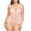 Peach Keira one-piece swimsuit by Parfait Lingerie with cut-out halter support and sleek front design.