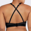 Black Rita longline bikini top by Parfait Lingerie with cross back straps and shirred contour cups, shown from the back.