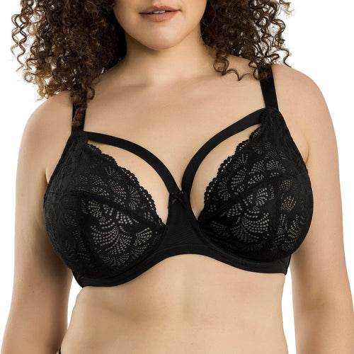 Parfait Lingerie PARFAIT Olivia P4000 Full-Busted Unlined Non-Padded Plunge Strappy Lace Bra - Black