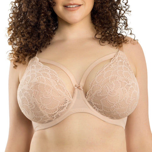 Parfait Lingerie PARFAIT Olivia P4000 Full-Busted Unlined Non-Padded Plunge Strappy Lace Bra - Cameo Rose