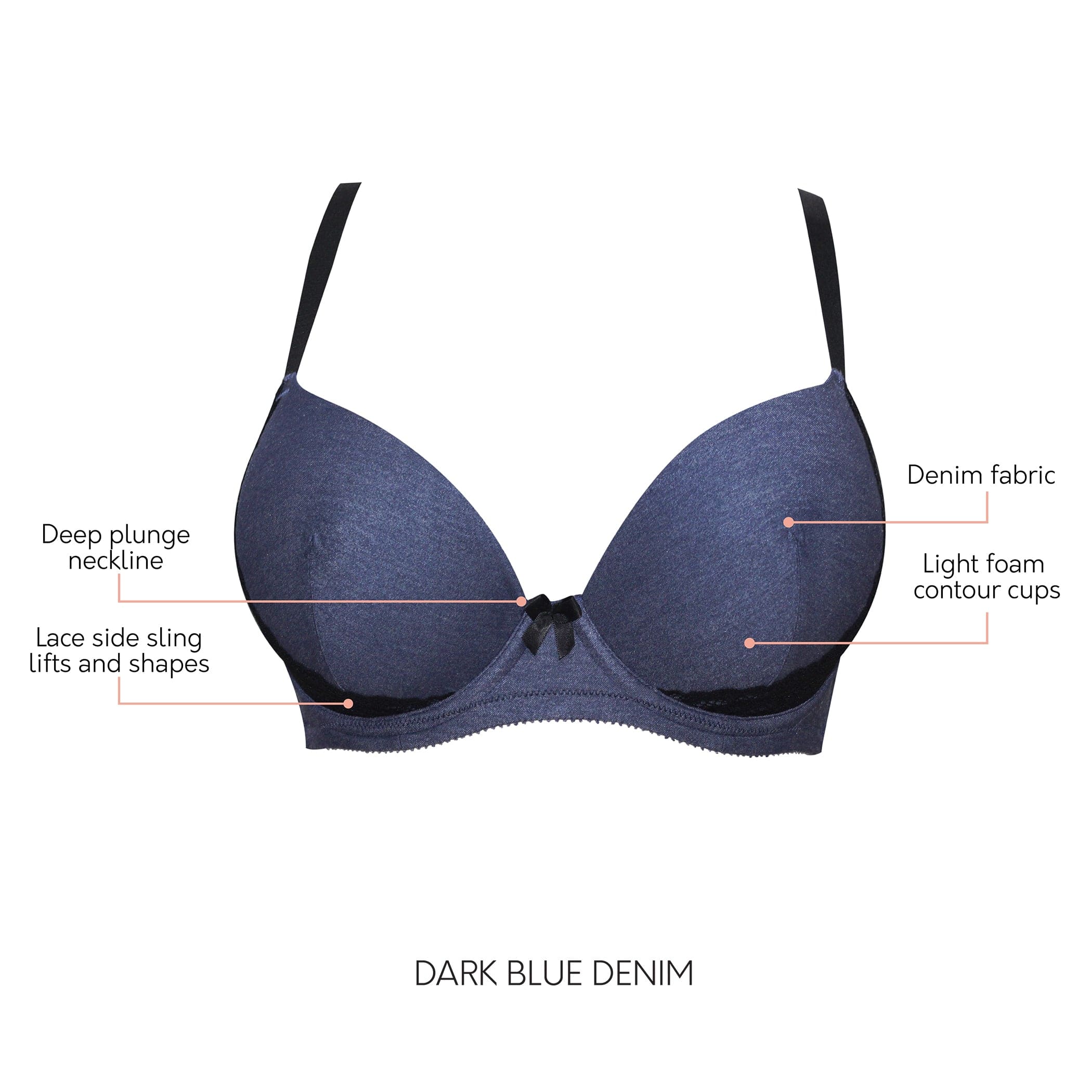 Buy Yours Curve Blue Pretty Lace Padded Plunge T-Shirt Bra from