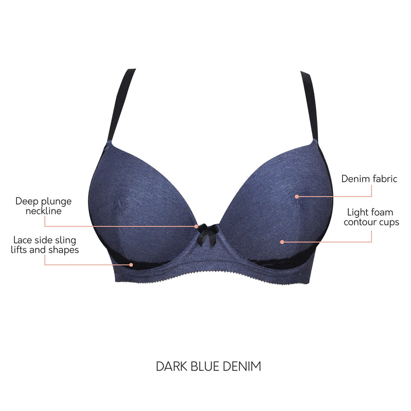 Casey Plunge Molded T-Shirt Bra - Dark Blue Denim – Parfait Lingerie