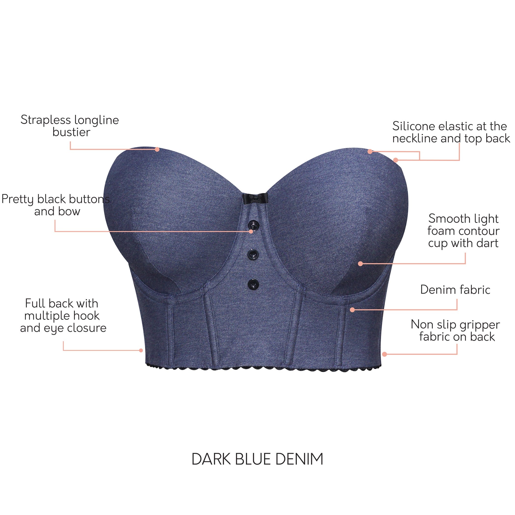 Dolly Denim Longline Strapless Bustier - Dark Blue Denim – Parfait