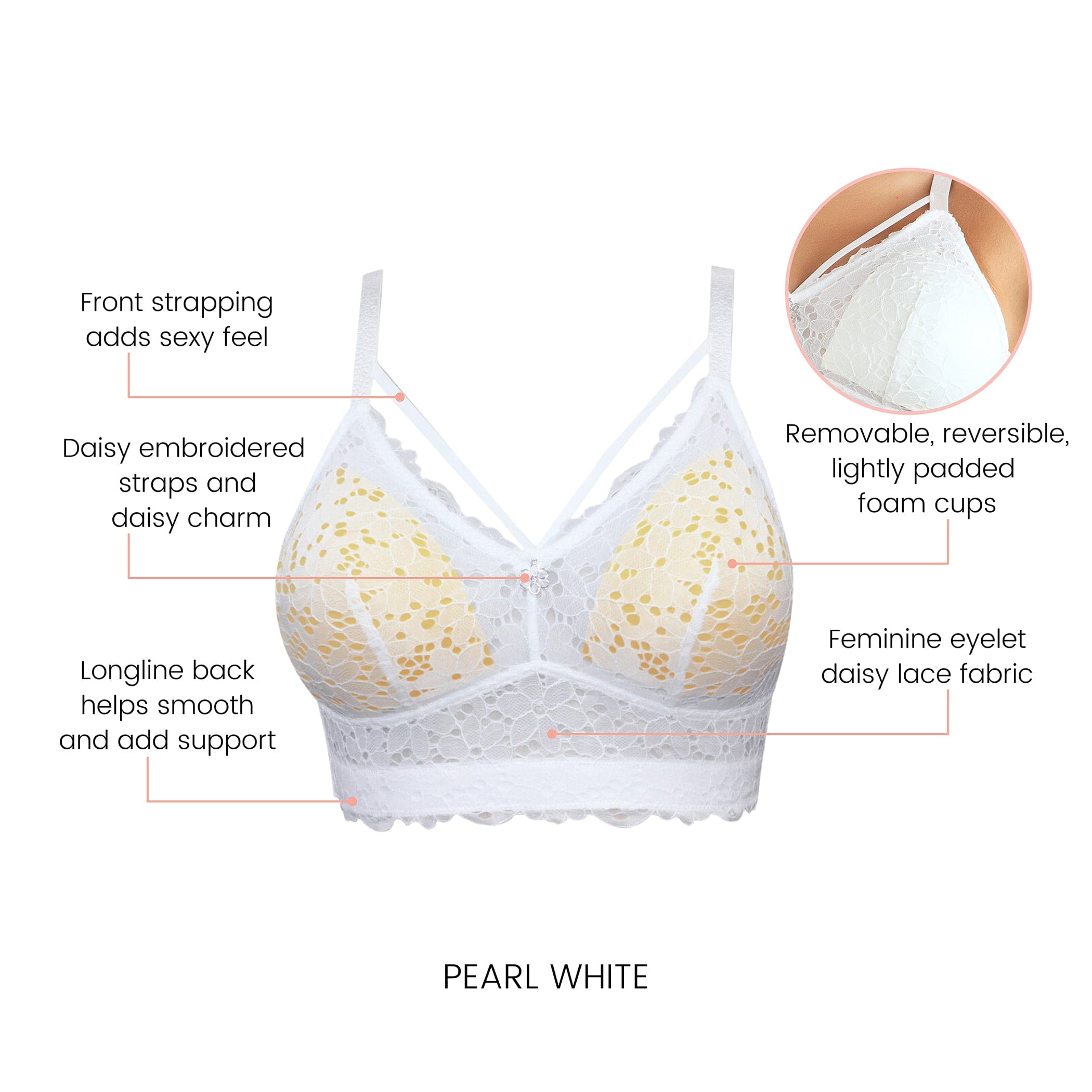 Mia Daisy Wire-Free Bralette - Pearl White – Parfait Lingerie