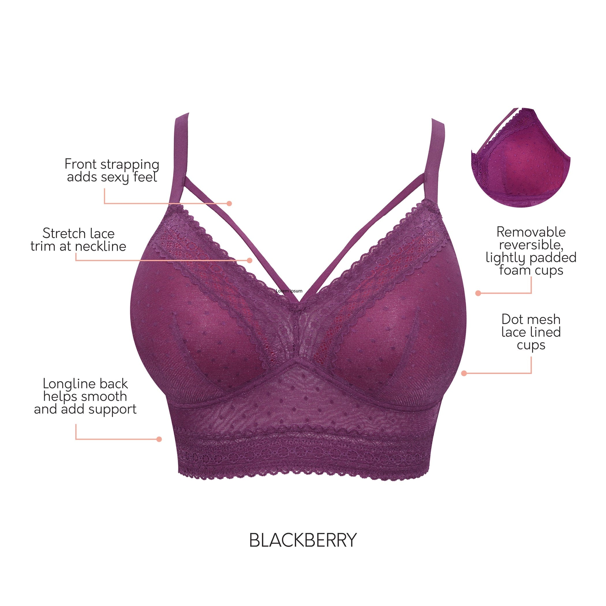 PARFAIT Mia Dot Wire-Free Padded Mesh Bralette (P6011),36DD,BlackBerry,  Blackberry, 36DD : : Clothing, Shoes & Accessories