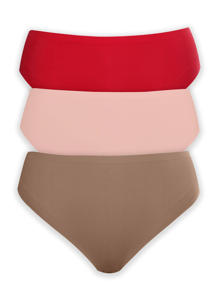 Parfait Lingerie PARFAIT Bonded French Cut PP5031 Body Smoothing  Panties with No Visible Panty Lines (3 pack)  - Mid Nude/Porcelain/Red