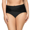 Parfait Lingerie PARFAIT Keira S8075 High-Waist Bikini Bottom with Crochet Lace Panel and Front Bow Detail - Black