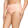 Parfait Lingerie PARFAIT Keira S8075 High-Waist Bikini Bottom with Crochet Lace Panel and Front Bow Detail - Peach