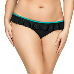 Parfait Lingerie PARFAIT Farah S8093 Microfiber Bikini Bottom with Ruffle Waistline Detail - Black w Emerald