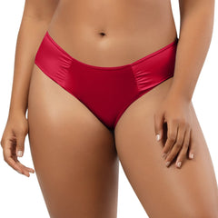 Cherry Rita vintage-inspired bikini bottom by Parfait Lingerie with shirred sides and hip-level fit, front view.