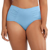 Front view of Parfait Lingerie Vivien high waist bikini bottom in Dream Blue with full coverage and retro style.