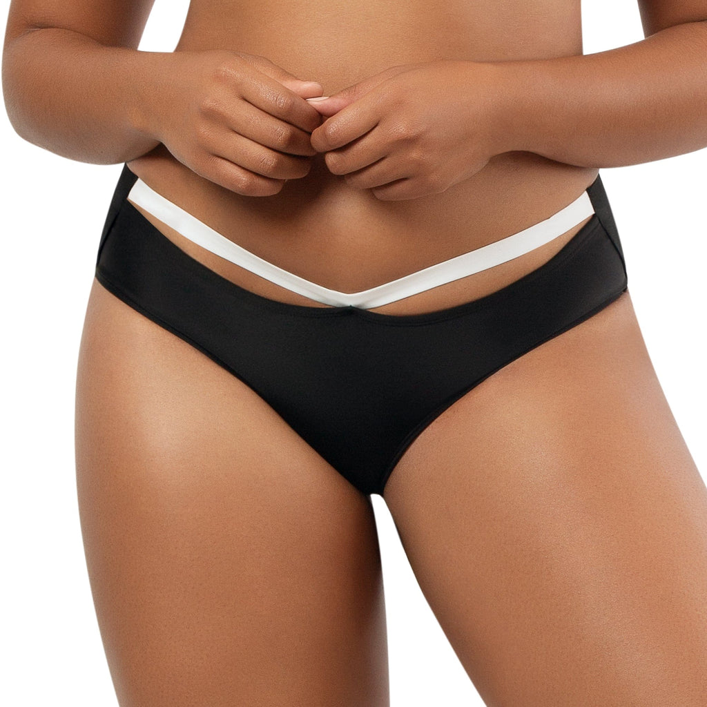 Parfait Lingerie PARFAIT Lauren S8223 Womens High Waist Bikini Bottom Contrast Panel Sculpting Swimwear - Black w White