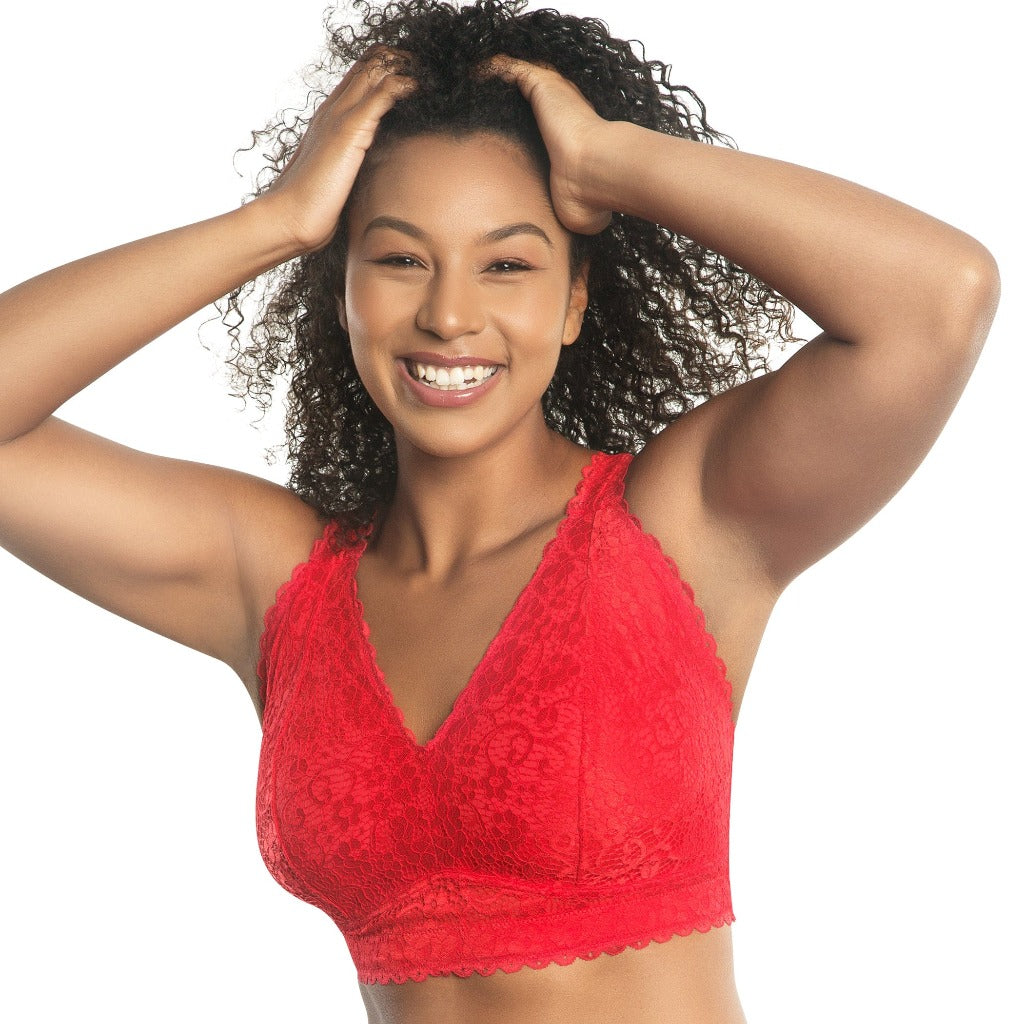 Adriana Wire-Free Lace Bralette - Racing red