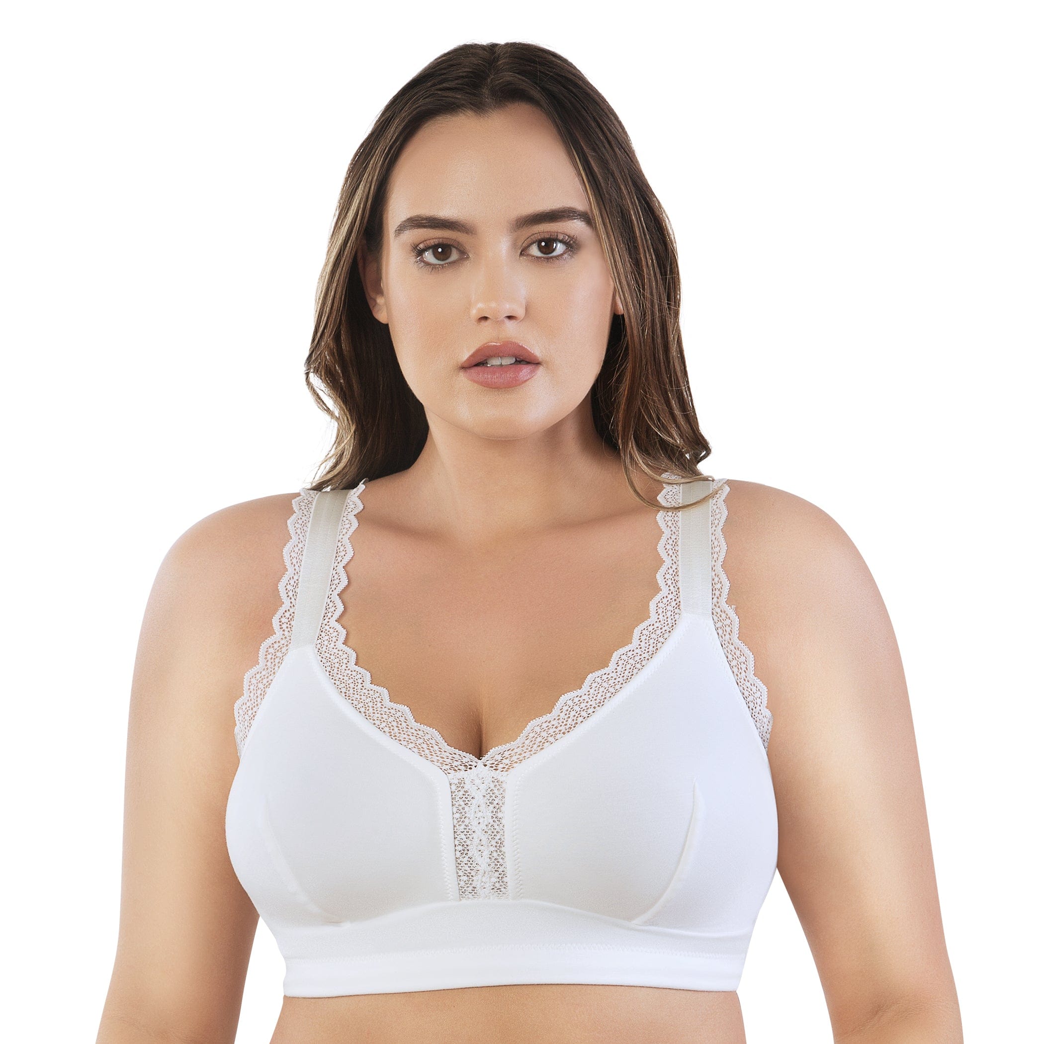 CHILEELIFE Cotton Blend Casual Medium Coverage Non-Padded Wire Free Solid  Everyday Bra for Women (White-White, 38A) (Pack of 2)