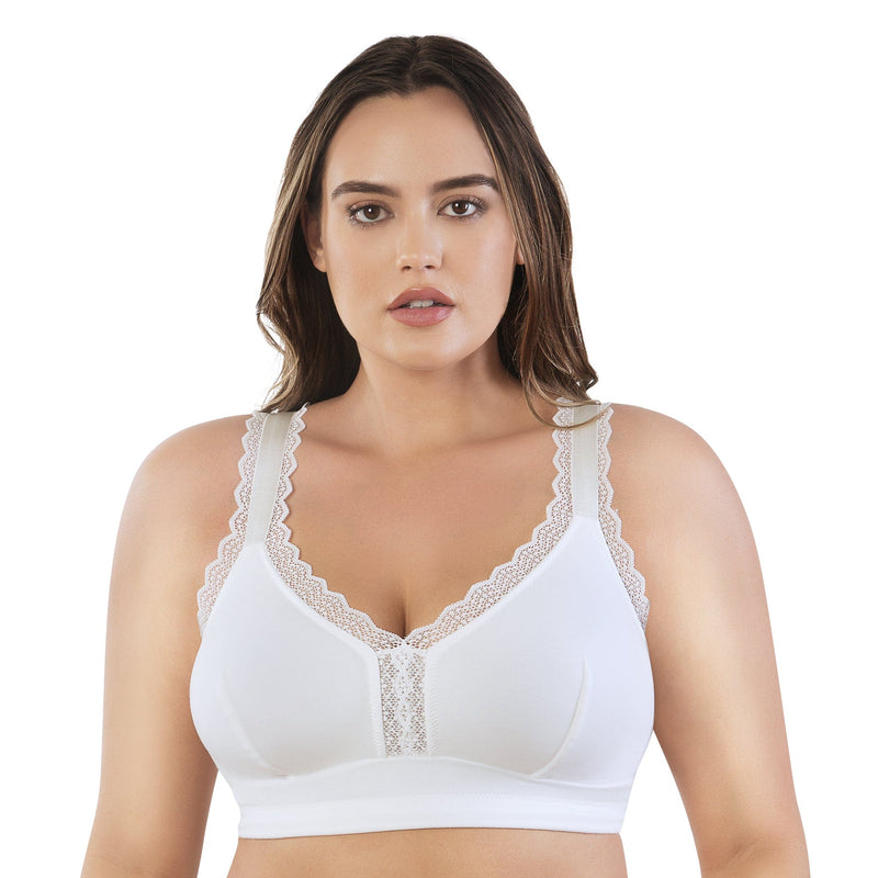 Exquisite Form Fully Cotton Soft Cup Bra with Lace Trim