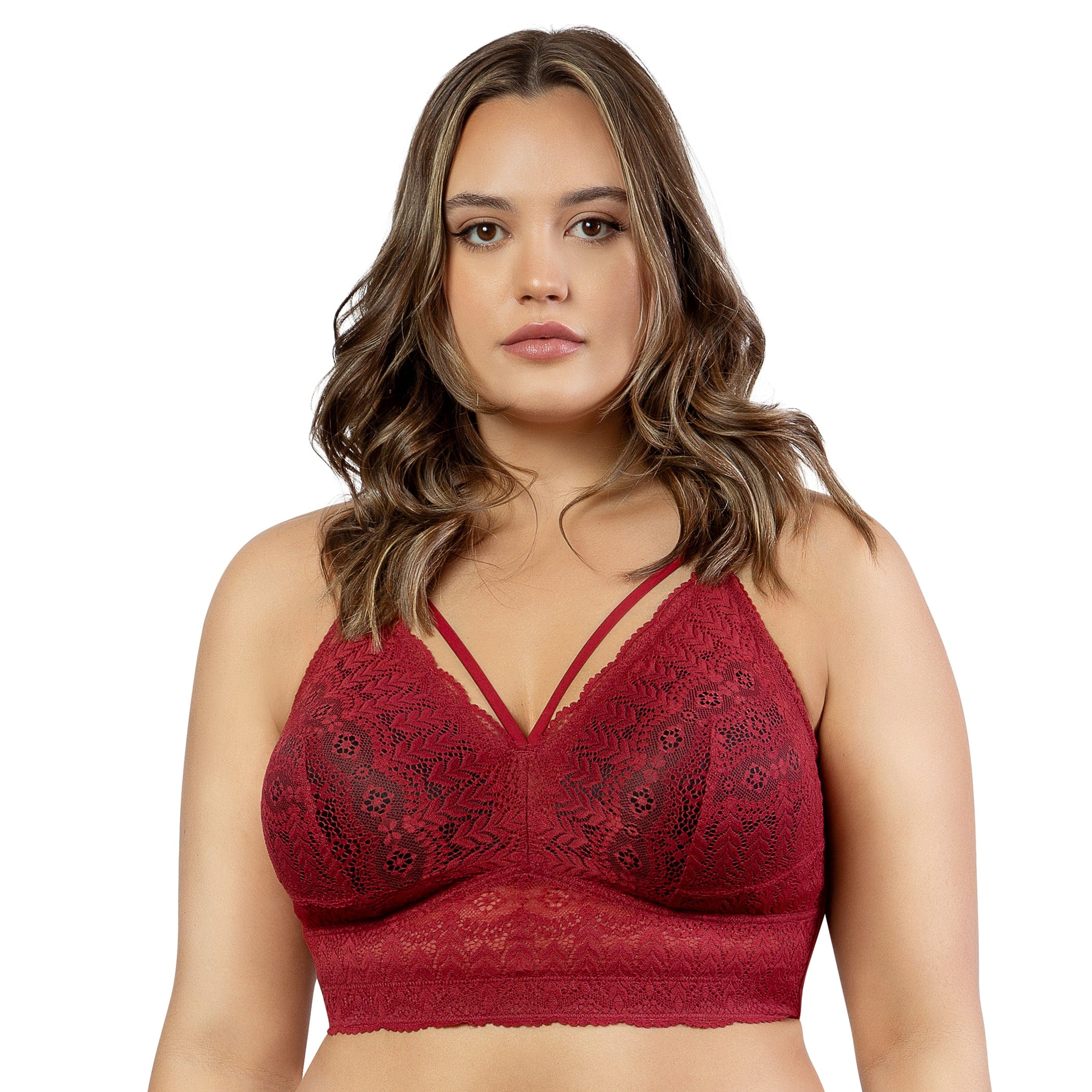 Red Cross Front Strap Lace Bra, Lingerie