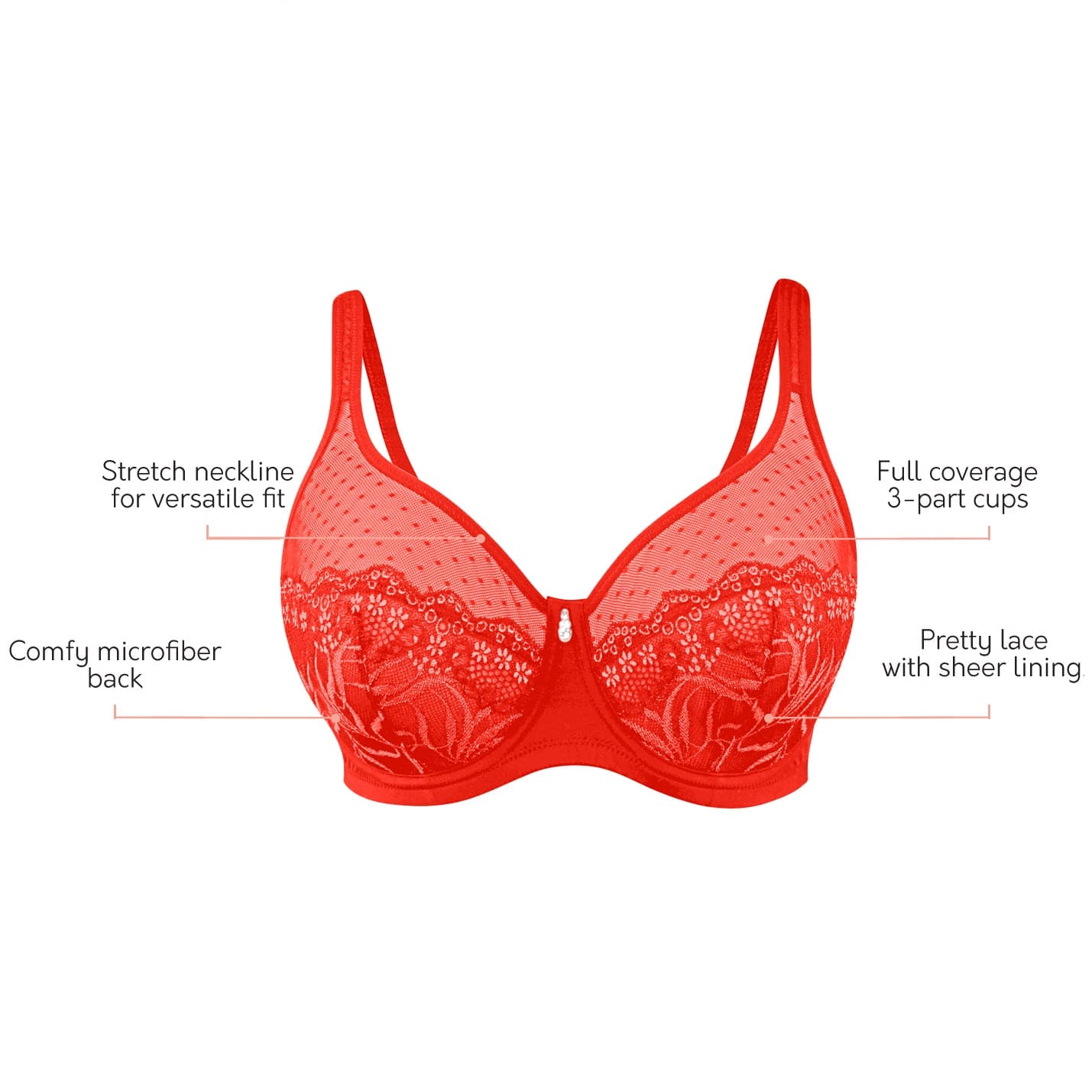 Padded Non-Wired Full Cup Self-Patterned Multiway Bra in Red - Lace – Tradyl