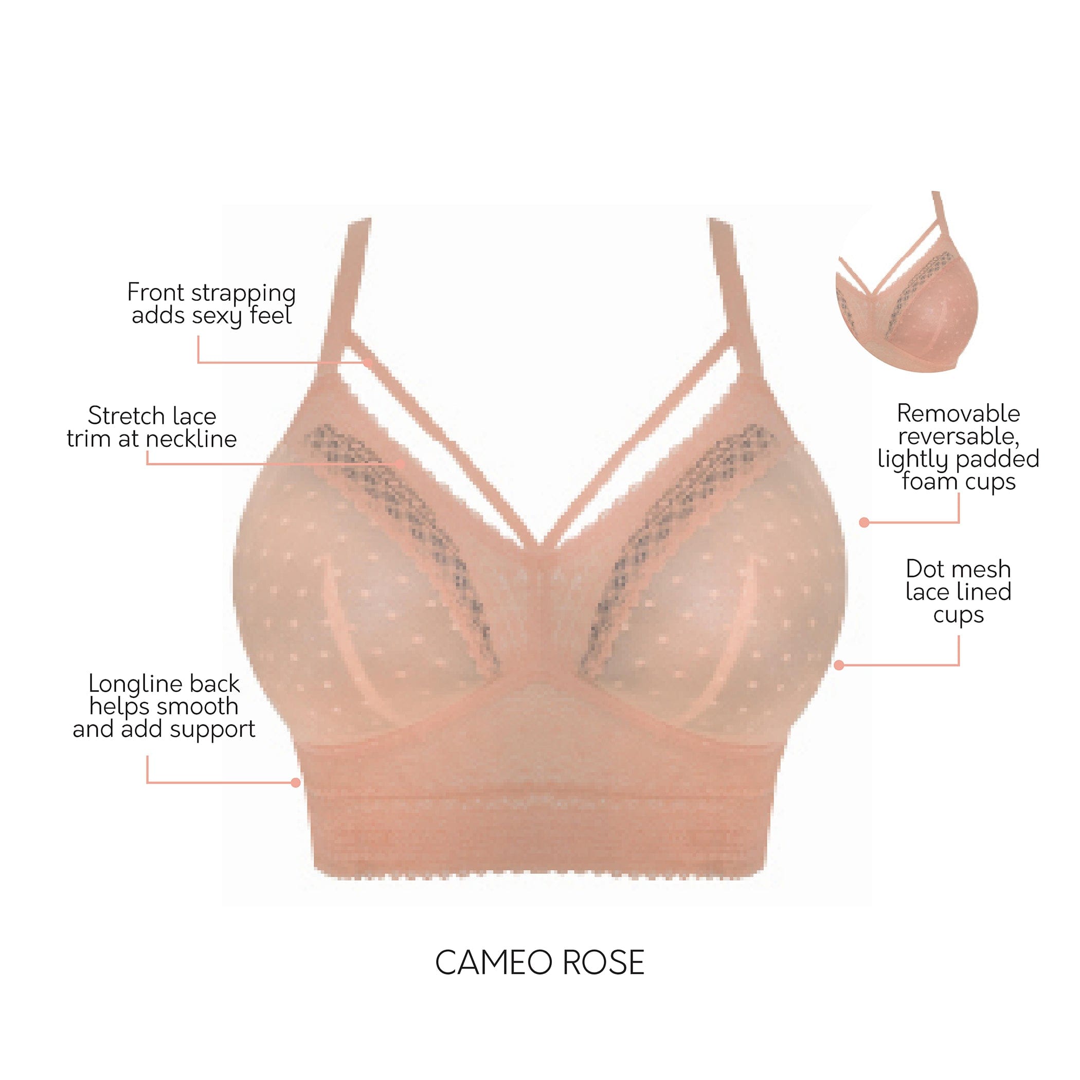 Paramour by Felina  Altissima Eco-Friendly Seamless & Lace Bralette (Cameo  Rose, Small) 