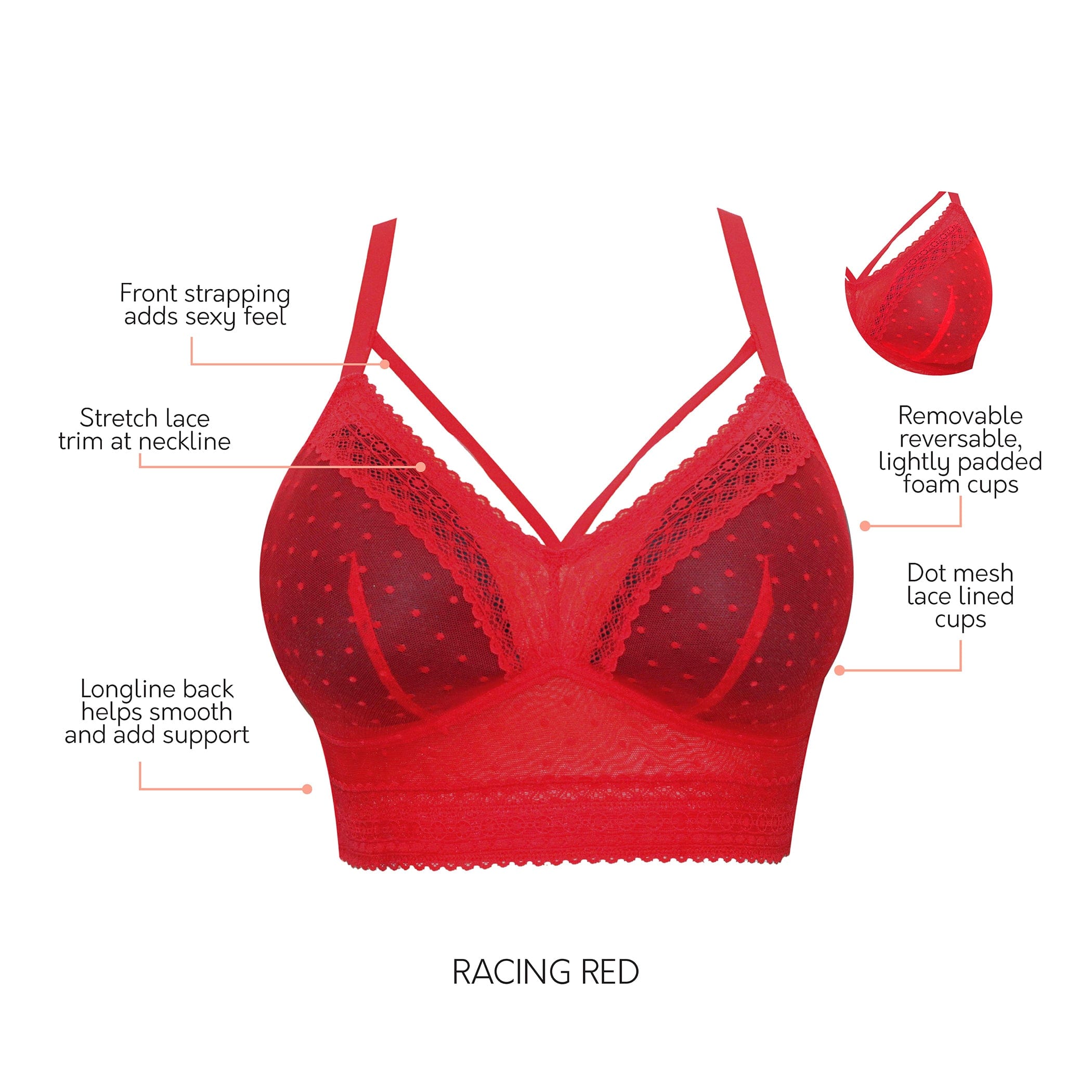 Parfait Adriana Wire-free Full Bust Lace Bralette - Racing Red - Curvy