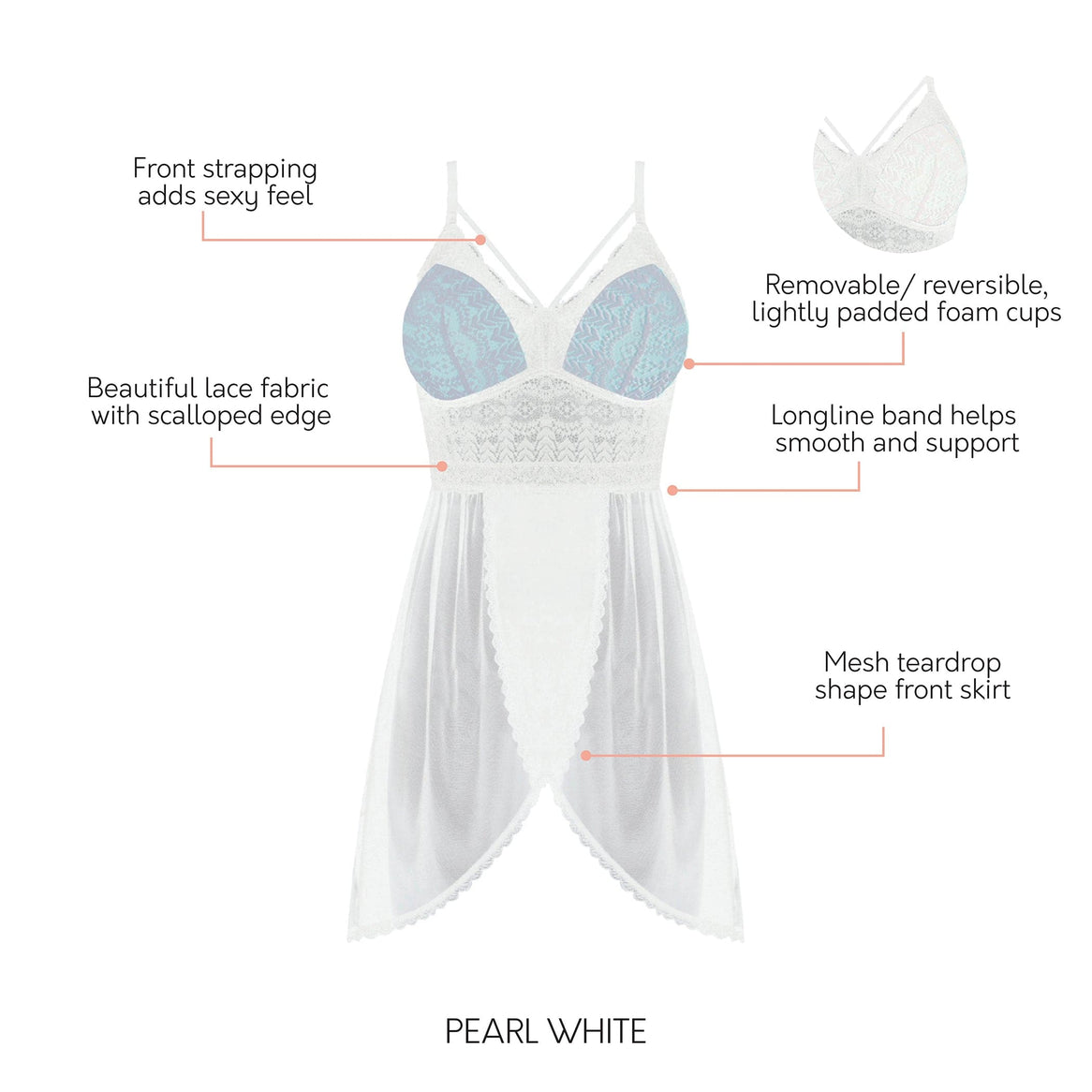 Parfait Lingerie Mia Lace Wire-Free Lace Chemise  - Pearl White