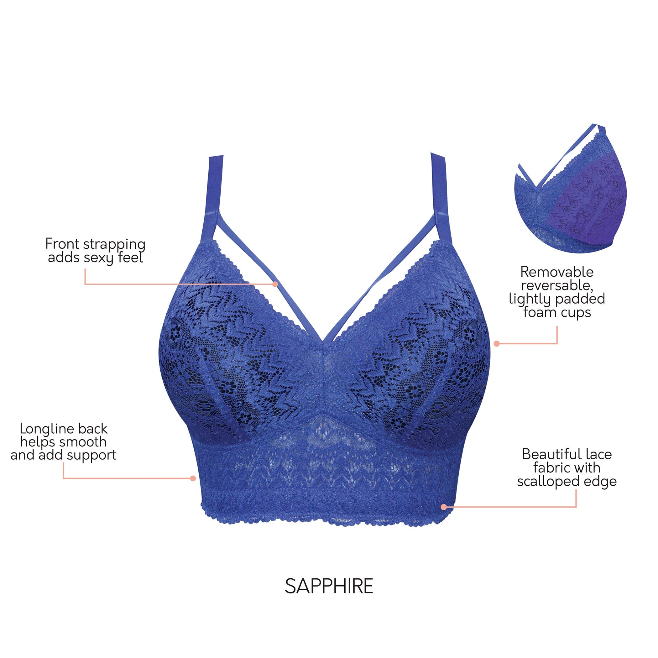 Parfait Women's Mia Lace Wire-free Lace Bralette Sapphire - 34g : Target