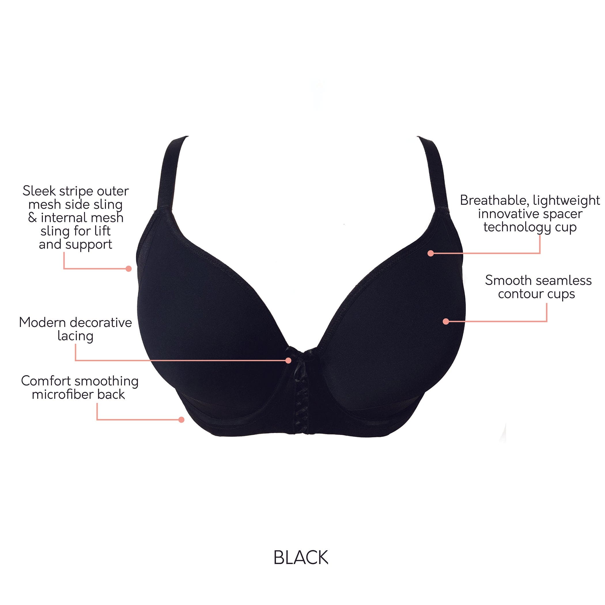 Shea Spacer T-Shirt Bra - Black – Parfait Lingerie
